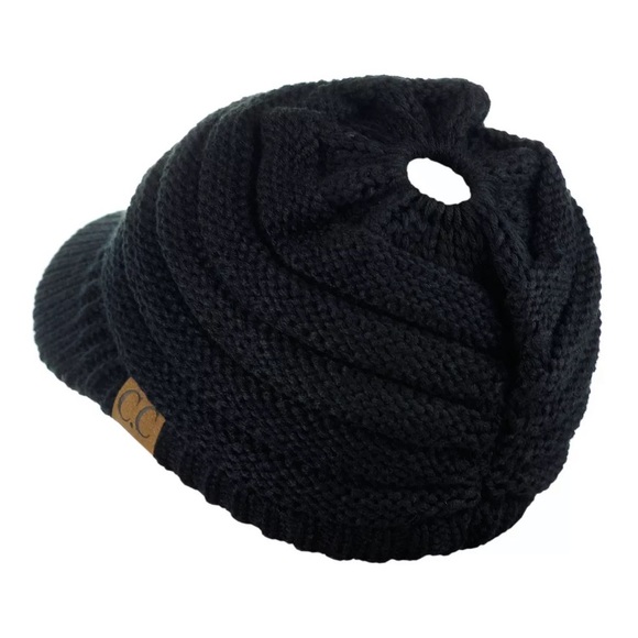 C.C. Black Beanie Cap with Tail - Picture 2 of 11